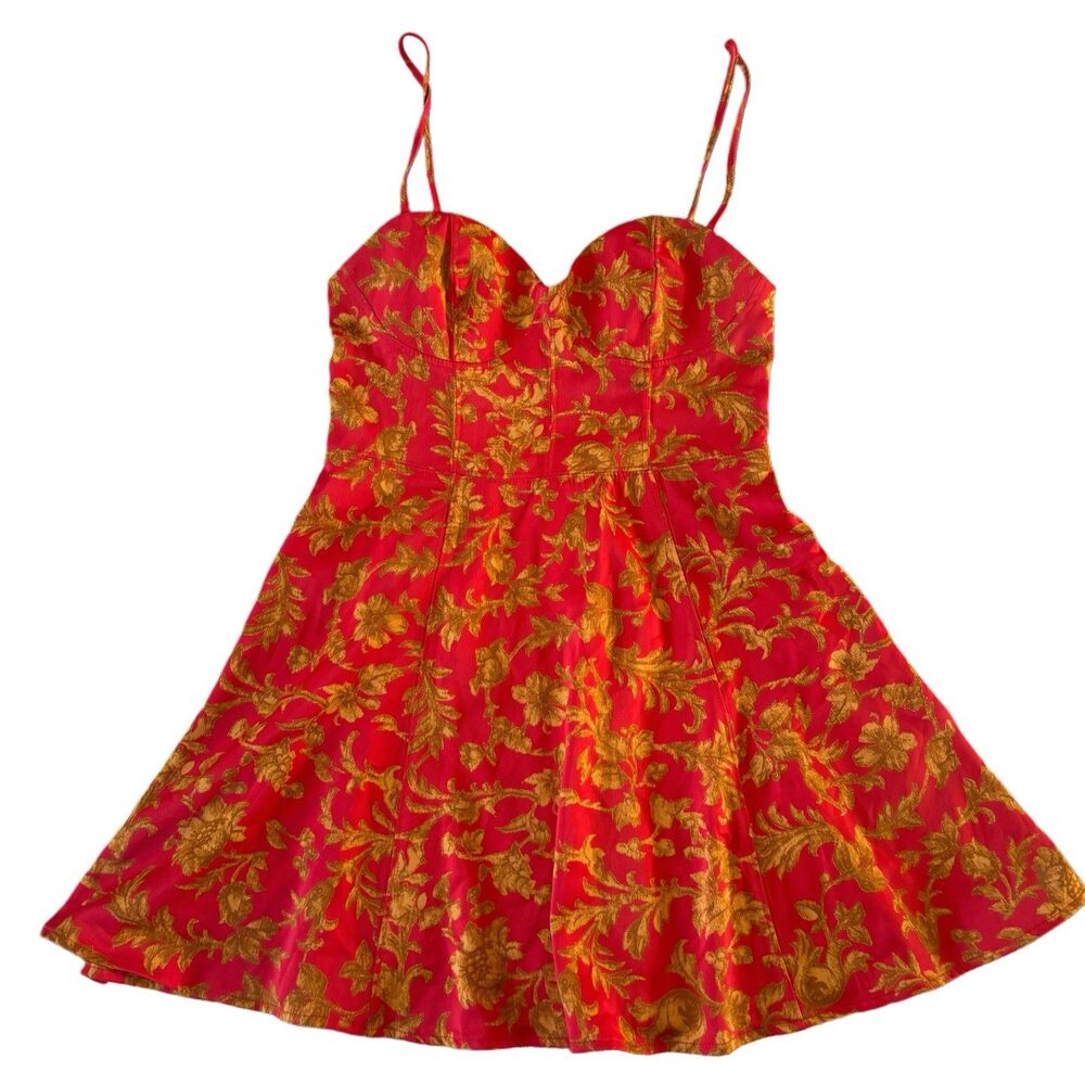 Urban Outfitters Red & Gold Floral Botanica Mini Dress Size Medium NWT